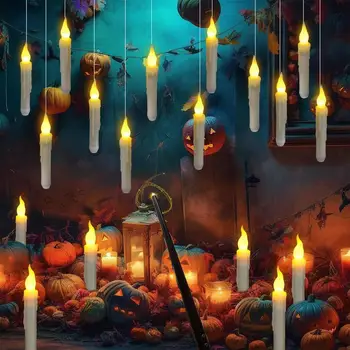12шт плавающих свечей с волшебной палочкой, Дистанционные светодиодные свечи с мерцающим пламенем, свечи на батарейках для Хэллоуина и Рождества