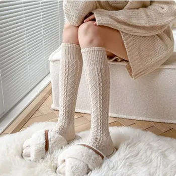Женские хлопковые однотонные длинные носки в стиле ретро, хлопковые теплые носки до бедра, мягкие, проветривающие и приятные для кожи