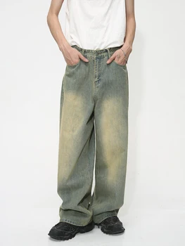 YIHANKE Винтажные мешковатые джинсовые брюки с градиентом, тренд мужской моды, потертый стиль, индивидуальность, Широкие повседневные джинсовые брюки