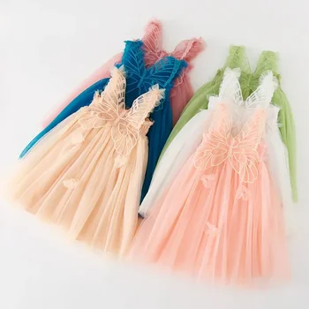 Новая одежда для маленьких девочек Милые Сетчатые Подтяжки Трехмерные Крылья Цветочное украшение Платье для маленьких девочек Милая юбка-пачка принцессы