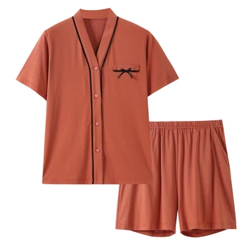 Высококачественная женская пижама, модальная женская пижама с коротким рукавом, женская домашняя одежда для отдыха с V-образным вырезом.