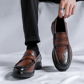 2023 г. Высококачественная кожаная повседневная обувь, мужская модная Оксфордская обувь, мужская деловая одежда для взрослых, Комфортная нескользящая Официальная Мужская Оксфордская