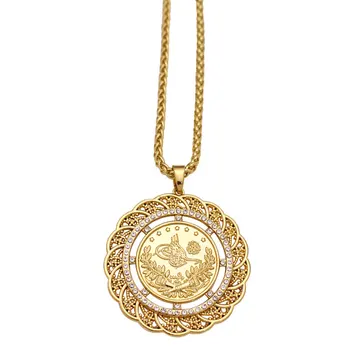 исламская арабская монета Золотого цвета, монеты Турции, кулон, ожерелье, османские монеты, ювелирные изделия