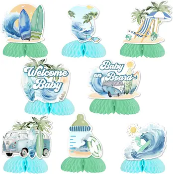 Центральные элементы в виде пляжных сот, декор для детского стола, доска для серфинга, Летний пляж, Океанский серфинг, Принадлежности для детских вечеринок в душе