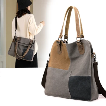 Женские сумки-мессенджеры бренда KVKY, винтажная холщовая сумка через плечо, цветная сумка-тоут в стиле пэчворк, кошелек, сумка с верхней ручкой, bolsas