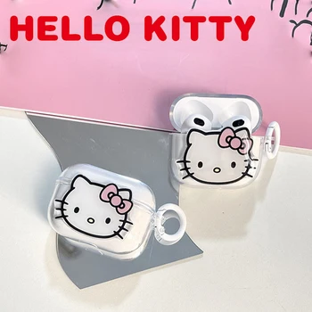 Прозрачный чехол Hello Kitty для Airpods Pro 3, Симпатичная Беспроводная Зарядная коробка Bluetooth для Airpod 2 в 1, Чехлы, Мягкий Женский чехол Kawaii