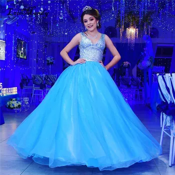 Светло-Голубые Платья Quinceanera Длинные 2023 Блестящее Бальное платье С Пайетками Sweet 16 Pageant Dress Plus Size Vestidos de 15 quinceanera