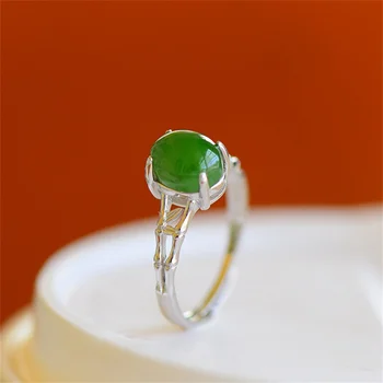 Кольцо из натуральной яшмы из серебра 925 пробы, регулируемое с сертификатом, ретро-зеленые кольца из Хотанского нефрита, модные женские подарочные украшения
