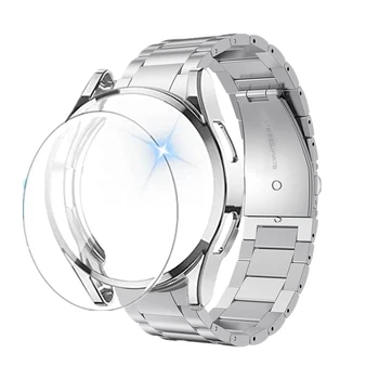 Браслет без Зазоров для Galaxy Watch 4 5 Pro 45 мм 40 мм 44 мм Корпус + Металлический Ремешок + Ремешок из Закаленного Стекла для Galaxy Watch 4 46 мм 42 мм