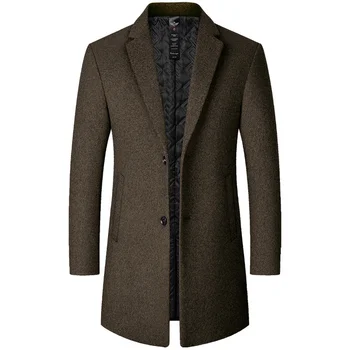 Мужские длинные зимние куртки, кашемировые тренчи, шерстяные смеси, новые осенние мужские деловые повседневные пальто, размер 4XL