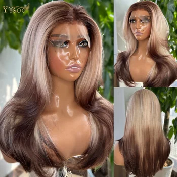 YYsoo Короткие 13x4 Объемные волнистые омбре Futura Бесклеевые Синтетические парики на кружеве спереди для чернокожих женщин Натуральная линия роста волос Челка в средней части