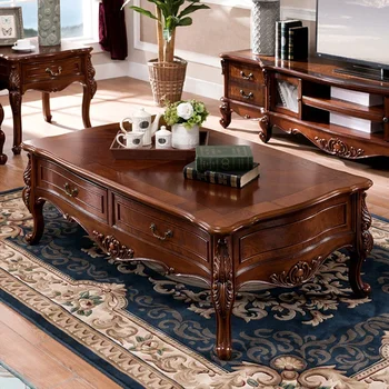 Журнальный столик в американском стиле, изготовленный на заказ, журнальный столик из массива дерева, журнальный столик с европейской резьбой, небольшой диван, мебель для гостиной