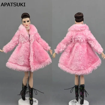 Аксессуары для кукол Розовая зимняя одежда Теплое меховое пальто для кукол Барби Одежда для меховых кукол Платье Одежда для детских игрушек 1/6 BJD Doll