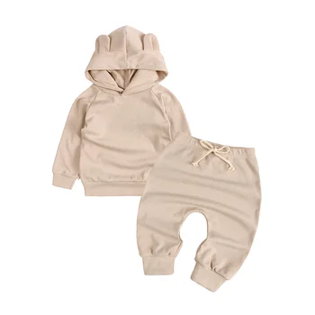 Комплект одежды для маленьких мальчиков от 6 месяцев до 3 лет, толстовка, брючный костюм Haren, однотонный топ с длинными рукавами и брюками, весенне-осенняя одежда для малышей