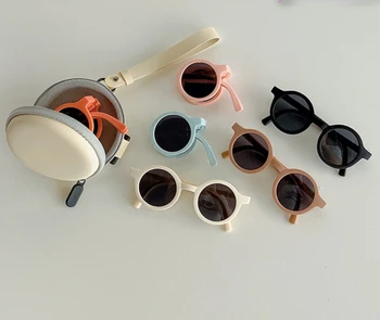 Реквизит для детской фотосъемки, маленькие складные круглые солнцезащитные очки с коробкой, детские винтажные классические солнцезащитные очки