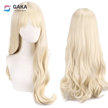 Синтетический длинный волнистый женский светлый парик GAKA с челкой из натуральной Лолиты для косплея, пушистый термостойкий парик из волос для повседневной вечеринки