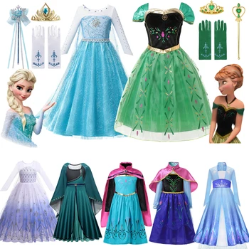 Disney Frozen Платье принцессы Эльзы и Анны для девочек на Хэллоуин, Карнавал, День рождения, бальное платье, детский косплей, детский костюм Снежной королевы