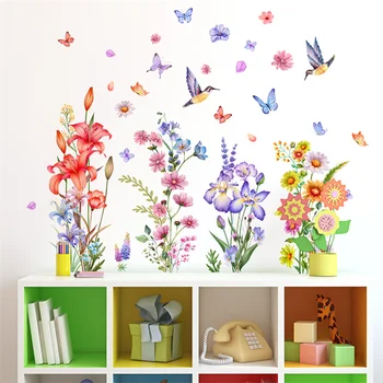 M44 Растения, цветы, бабочки, наклейка на стену, фон для детской комнаты, настенная роспись для украшения дома, обои для гостиной, забавная наклейка