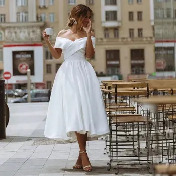 Vestidos, атласное платье с длинными пышными рукавами, свадебное платье, халат De Soiree Longue, Формальный простой халат De Soiree