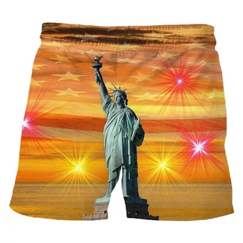 Короткие штаны со Статуей Свободы с 3D Принтом Горячая Распродажа Модные Пляжные Шорты Мужские Женские Повседневные Летние Крутые Плавки Уличные Шорты