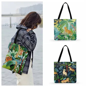 Сумка-тоут с принтом тропических джунглей, женская повседневная сумка-тоут, Рождественские подарки, женская сумка через плечо, складная сумка для покупок, уличная пляжная сумка