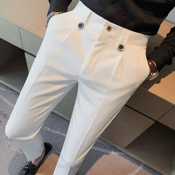 Мужские костюмные брюки 2023, Новый британский стиль, деловые, повседневные, Однотонные, приталенные Прямые брюки для мужчин, официальные брюки, мужская одежда