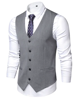 Мужской костюм, жилет, однотонный модный мужской жилет, однотонный блейзер без рукавов с V-образным вырезом и пуговицами, плюс размер, формальный деловой пиджак