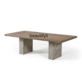 Длинный стол из массива дерева в скандинавском индустриальном стиле, имитация цемента в стиле ретро, стол для конференций, стол с чувством дизайна, Минималистский Верстак