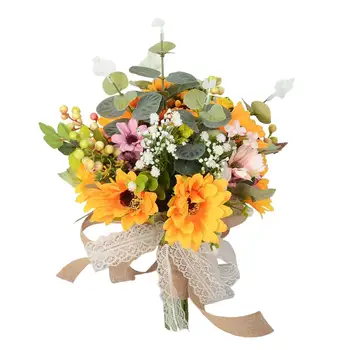 Искусственный Цветок, Связанный Вручную Лентой, букет солнечных цветов для Домашнего Декора