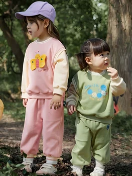 Комплект весенне-осенней одежды для девочек, комплект из двух предметов, детская спортивная одежда, Группы брюк, детская одежда, одежда для маленьких девочек