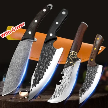 Кованый нож ручной работы из нержавеющей стали, Мясницкий нож для нарезки мяса, Портативный Кухонный Нож, Подарочные Инструменты