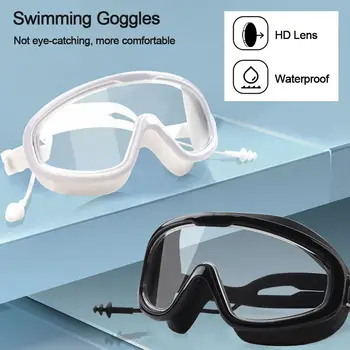 Плавательные очки высокой четкости с затычками для ушей, водонепроницаемые противотуманные очки для плавания для взрослых и молодежи, очки с широким обзором, спортивные принадлежности