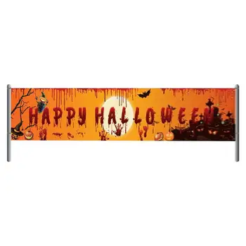 Кровавый баннер Happy Halloween Фон Happy Halloween с кровавым отпечатком руки 8,2X1,57 фута Праздничный фон Оранжево-черный