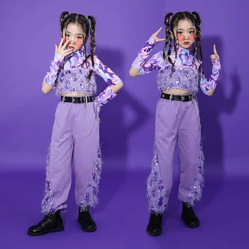 Модная детская одежда для джазовых танцев, модные комплекты для девочек, детские комплекты в стиле хип-хоп, стразы в уличном стиле