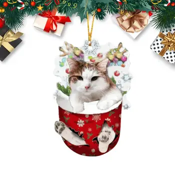 Очаровательный котенок, Рождественский орнамент, Грязеустойчивый, 2D Акриловый Кот, подвесные подвески, Ремесло для дерева, двери, окна, полки шкафа