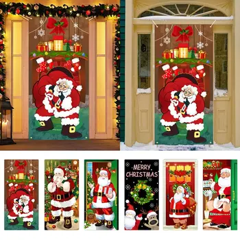 Дверной Подвесной Рождественский Фон для Дверной крышки Праздничный Реквизит Дверной Баннер Старик Снеговик Оформление Атмосферы