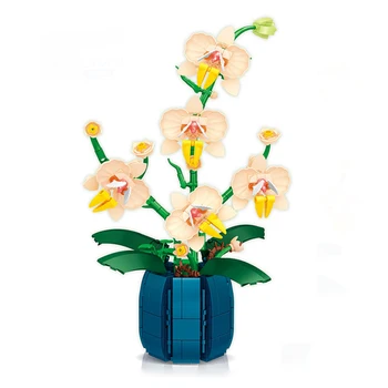 Набор строительных кирпичей с цветком орхидеи, коллекция ботанических растений Бонсай, Декор для домашнего офиса, Строительные блоки, игрушка в подарок для взрослых и детей