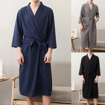 Мужской халат, Однотонный Кардиган с V-образным вырезом, Водопоглощающая Мужская Пижама большого размера для дома