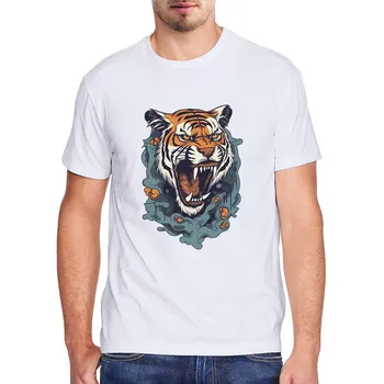 Модная новинка с принтом свирепого тигра, мужская повседневная уличная одежда, мужская и женская футболка из 100% хлопка с коротким рукавом.