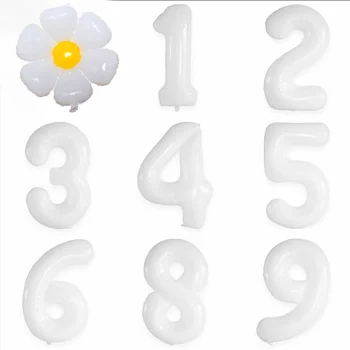 Маленькая Маргаритка Воздушный Шар Набор 32-Дюймовый Белый Цифровой Воздушный Шар Детский День Рождения Набор Смайлик Цветочный Точечный Воздушный Шар