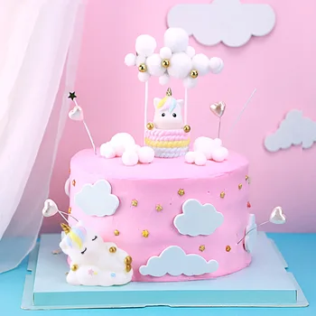 Украшение для торта на день рождения с единорогом, кукла-красавица, Радужная любовь, Розовая звезда, вставка для торта для душа ребенка, флаги