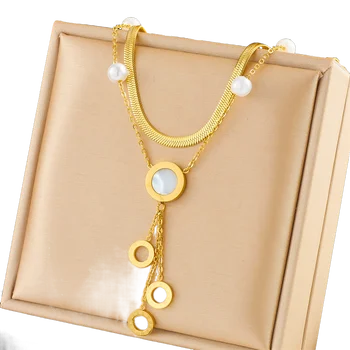 Двухслойные римские круглые белые серьги с микро-циркониевыми кисточками из нержавеющей стали, ожерелье, женский ювелирный набор