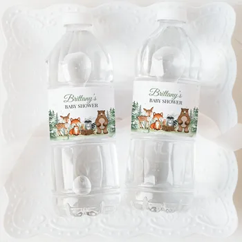 24 штуки (только этикетки), этикетка для бутылочки для душа Woodland Baby на заказ, этикетка для воды Boy Woodland animals
