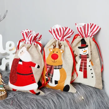 Новогодний Рождественский подарочный пакет, сумка для конфет, украшение в виде снежинки, лося, Ноэля, Санта Клауса
