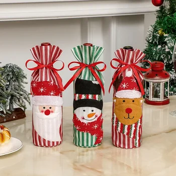 Рождественский набор бутылок вина, Рождественская креативная вышивка, Винный набор в виде Снеговика, Праздничное украшение ресторана, Рождественское украшение