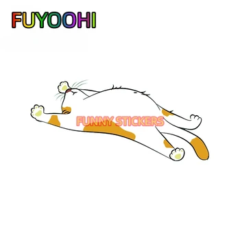 FUYOOHI Cute Cat Lay Down Chill Виниловые наклейки для автомобиля, индивидуальные наклейки, устойчивые к царапинам, украшения