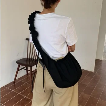 Плиссированная женская сумка через плечо в Корейском стиле, однотонный модный кошелек большой емкости, простые сумки через плечо для девочек, дизайнерская сумка