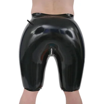 Черные Надувные сексуальные латексные боксерские шорты с длинными штанинами Спереди, от промежности до задней части, Резиновые трусы на молнии, Нижнее белье, брюки