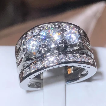 Новое геометрическое Обручальное кольцо с полным бриллиантом и белым цирконием, 925 пробы, Тройное кольцо из трех частей, Ювелирный подарок для вечеринки