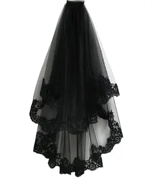 Черная Кружевная Вуаль Tulle Sheer Свадебная Вуаль на Хэллоуин для Невесты С Гребнем
